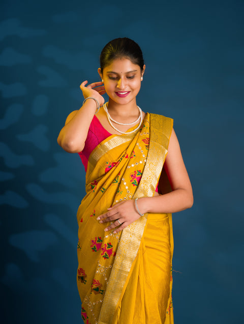 Silk Patola embroidery Style With Mirror Work Saree for festive season 