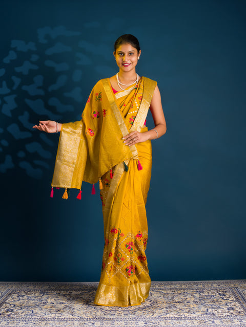 Silk Patola embroidery Style With Mirror Work Saree for festive season 