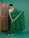 Chiffon Leheriya Style Wih Gotapatti Work Saree in green colour