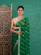  Chiffon Leheriya Style Wih Gotapatti Work Saree in green colour
