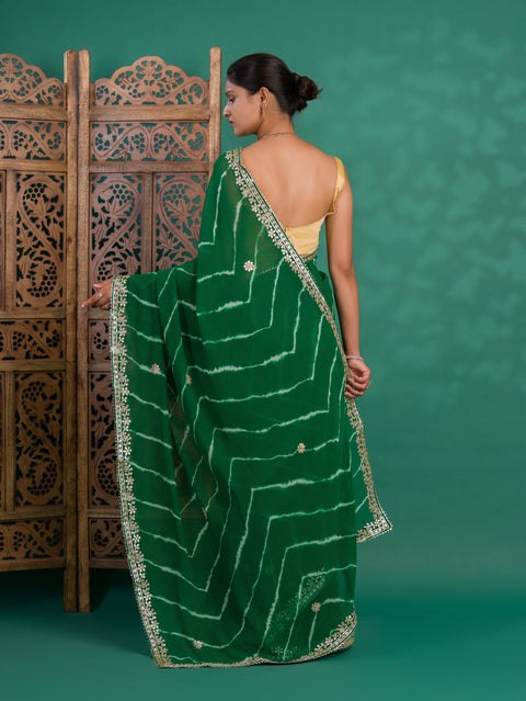 KcPc Latest Chiffon Leheriya Style Wih Gotapatti Work Saree SWA