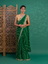  Chiffon Leheriya Style Wih Gotapatti Work Saree in green colour