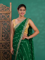  Chiffon Leheriya Style Wih Gotapatti Work Saree in green colour