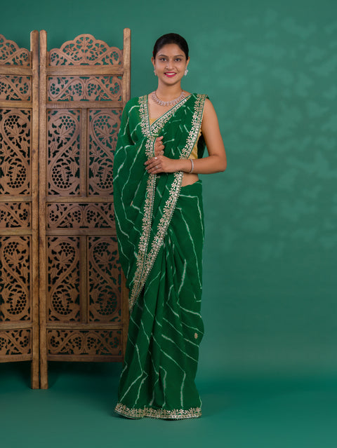 KcPc Latest Chiffon Leheriya Style Wih Gotapatti Work Saree SWA