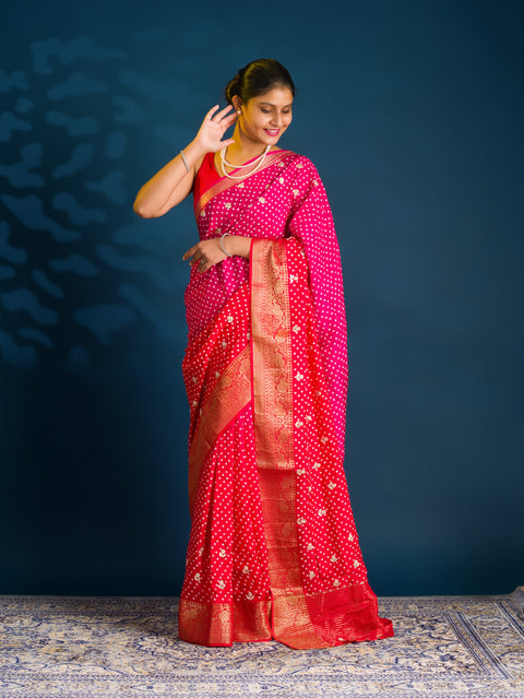 By Bandhani Saree With Gota Patti Work