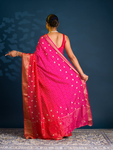By Bandhani Saree With Gota Patti Work