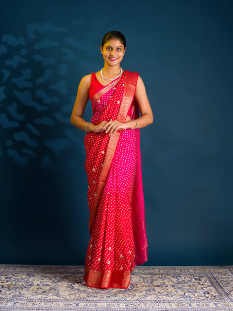 By Bandhani Saree With Gota Patti Work