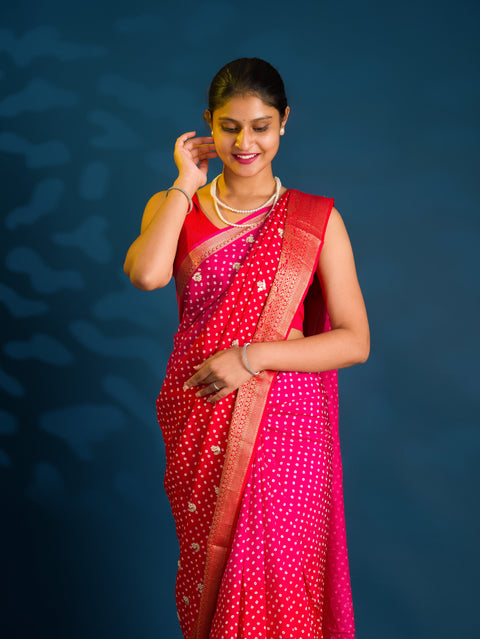 By Bandhani Saree With Gota Patti Work