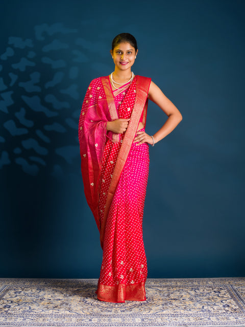 By Bandhani Saree With Gota Patti Work