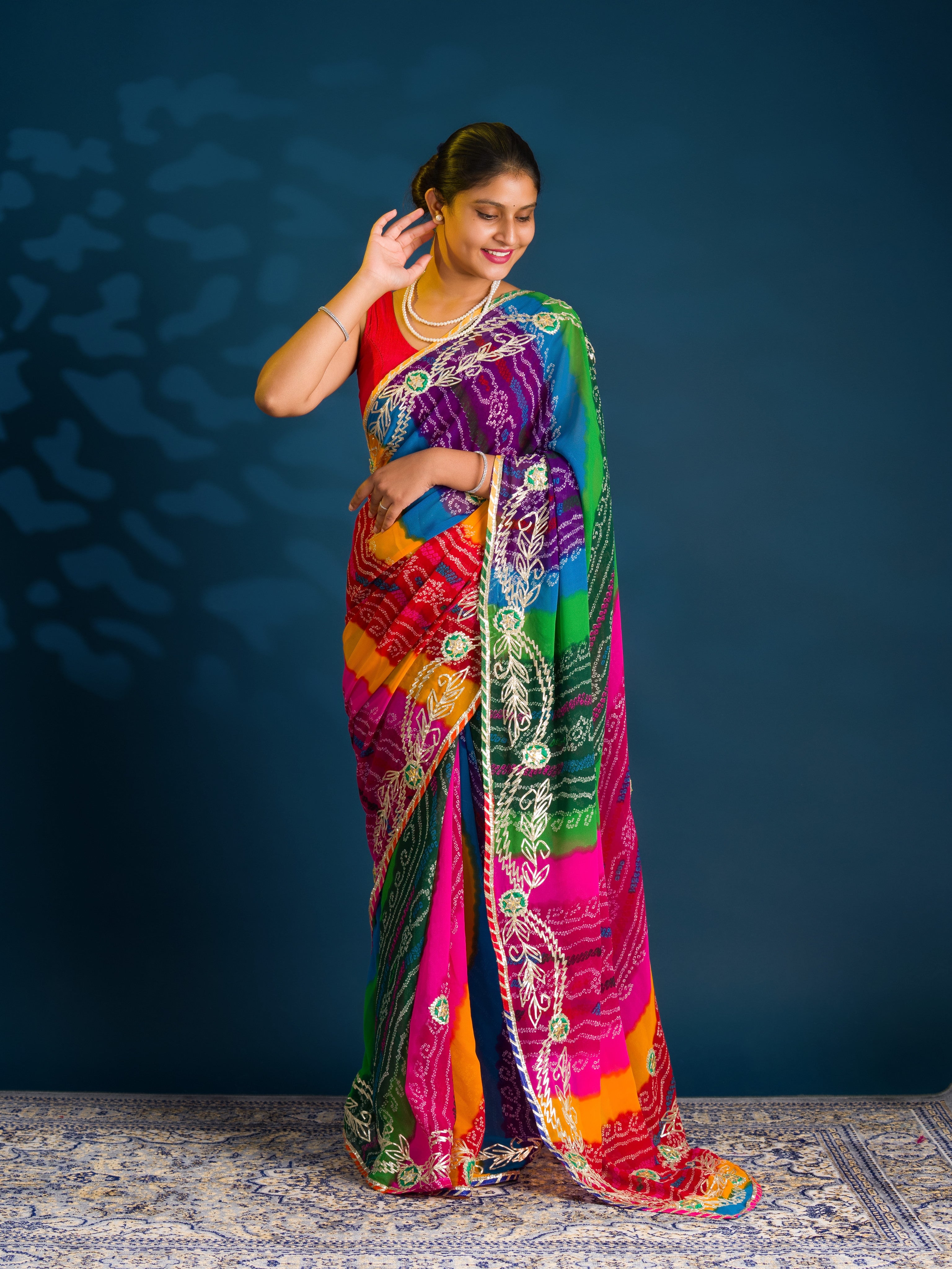 Mos Chiffon Silk Bandhani Saree with Gotapatti Work