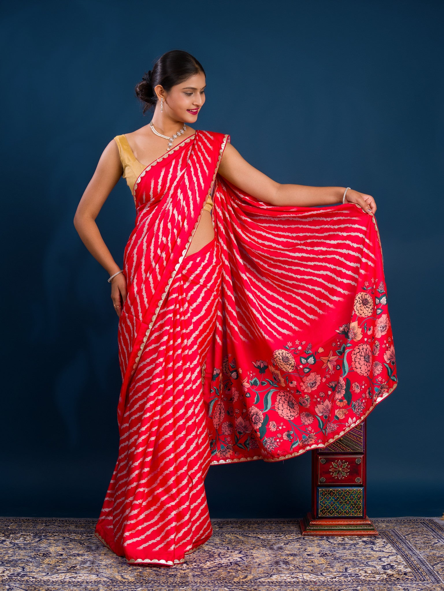 By Latest Leheriya Saree With Gotapatti Border