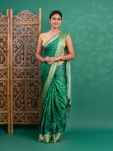 By New Beautiful Dola Silk Bandhani Style With Zari border Saree