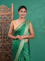 By New Beautiful Dola Silk Bandhani Style With Zari border Saree