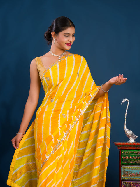 New Chinon Leheriya Style with Gotapatti Work Saree