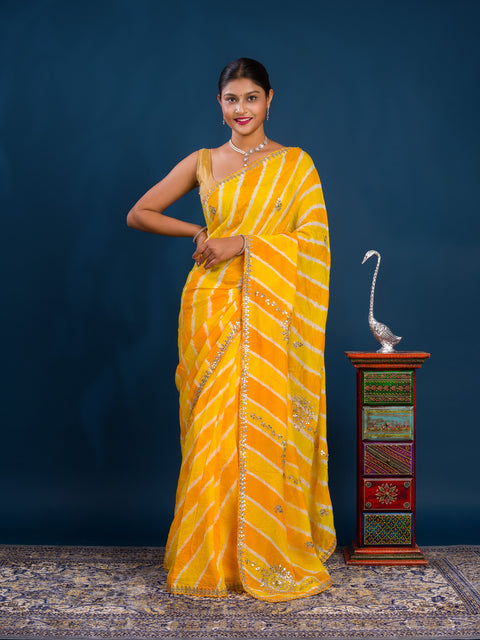 New Chinon Leheriya Style with Gotapatti Work Saree