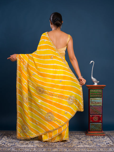 New Chinon Leheriya Style with Gotapatti Work Saree