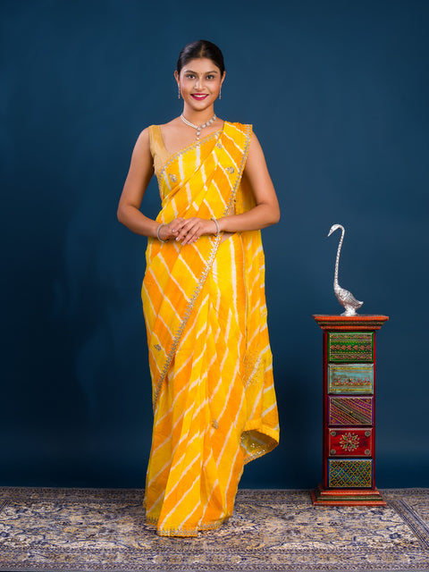New Chinon Leheriya Style with Gotapatti Work Saree