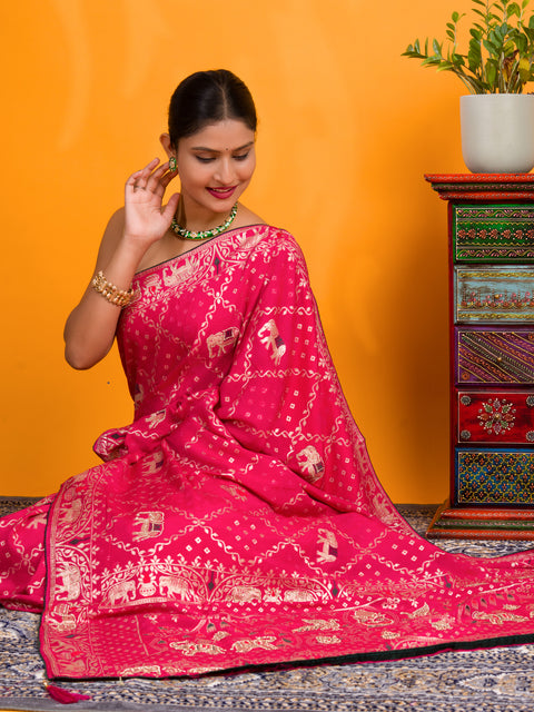 A traditional Dola Silk Banarasi Style With Stone Work Saree in pink colour