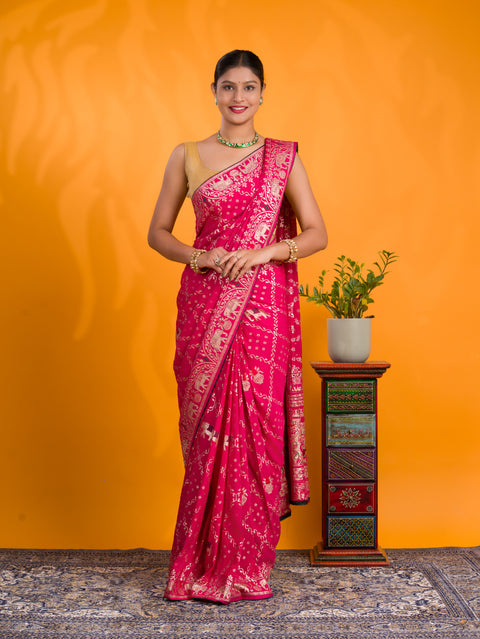 A traditional Dola Silk Banarasi Style With Stone Work Saree in pink colour