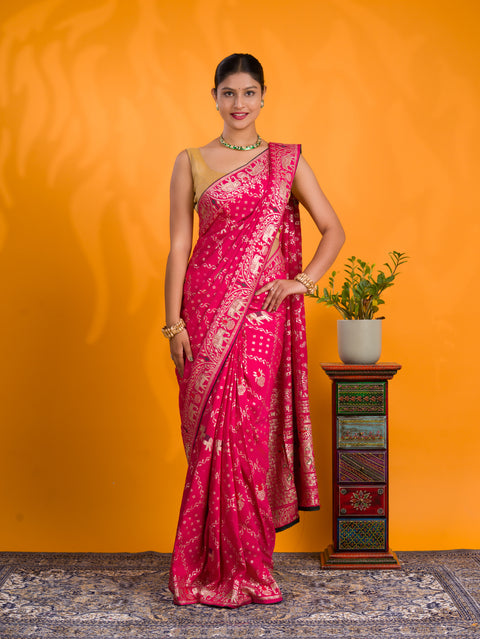 A traditional Dola Silk Banarasi Style With Stone Work Saree in pink colour