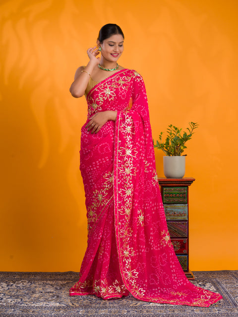 By Bandhani Saree With Gotapatti Work