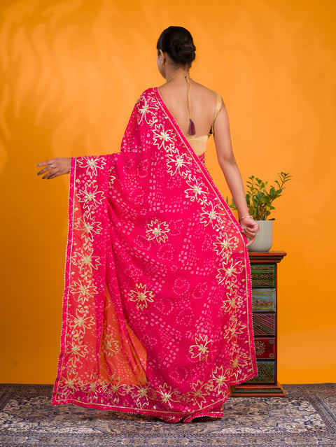 By Bandhani Saree With Gotapatti Work