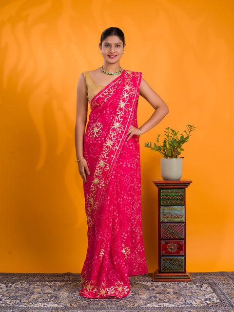 By Bandhani Saree With Gotapatti Work