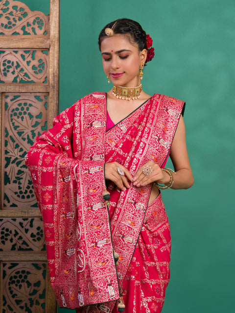 KcPc New Designer Rajwadi Style Gharchola Bandhej Sarees  Rani