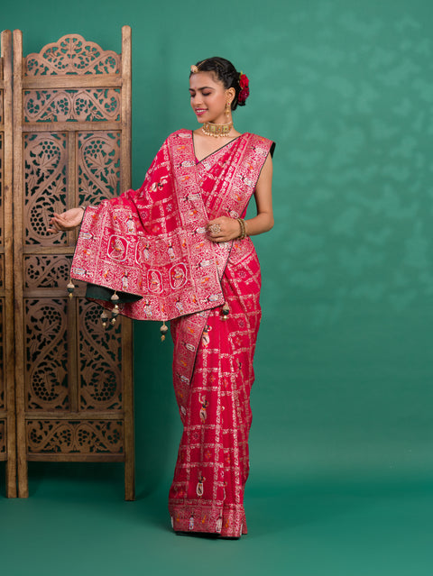 KcPc New Designer Rajwadi Style Gharchola Bandhej Sarees  Rani