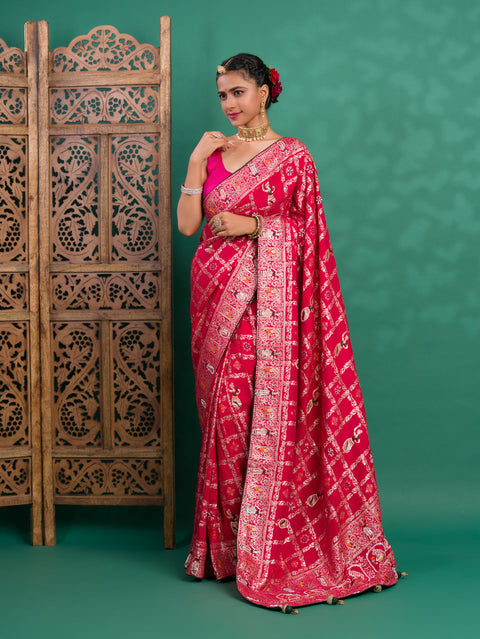 KcPc New Designer Rajwadi Style Gharchola Bandhej Sarees  Rani