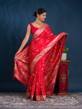 By Bandhani Style With Zari Border Work Saree