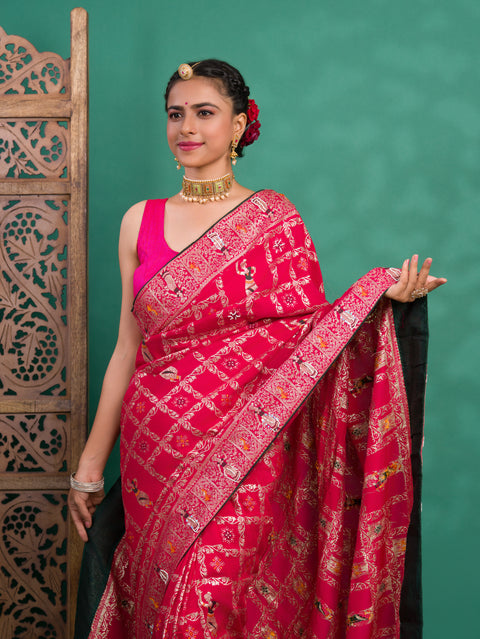 KcPc New Designer Rajwadi Style Gharchola Bandhej Sarees  Rani
