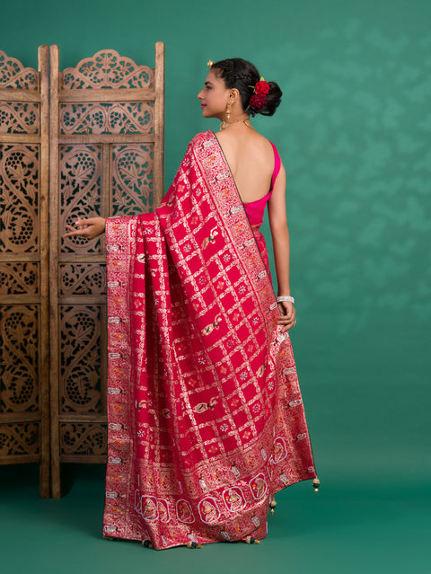 KcPc New Designer Rajwadi Style Gharchola Bandhej Sarees  Rani