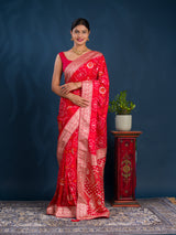 By Bandhani Style With Zari Border Work Saree