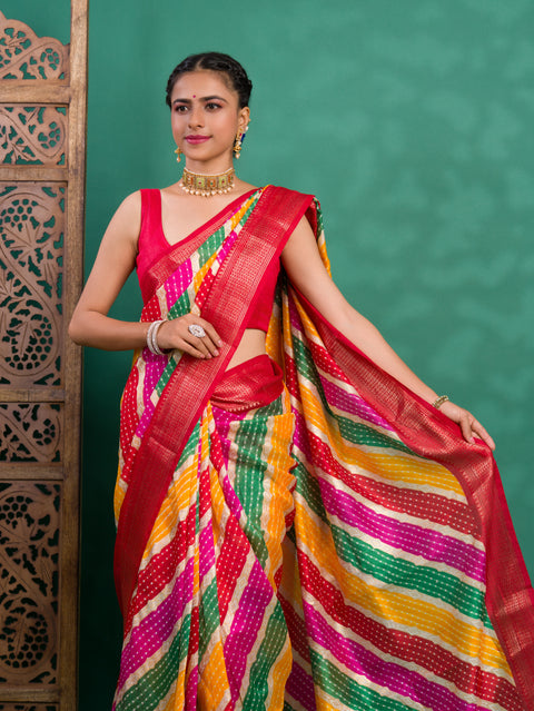 KcPc Originals Latest Bandhani Come Leheriya Exclusive Banarasi Border Saree STL