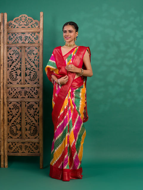 KcPc Originals Latest Bandhani Come Leheriya Exclusive Banarasi Border Saree STL