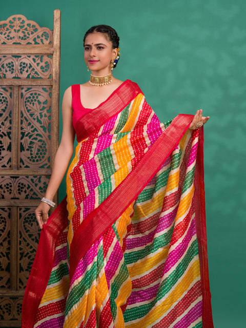 KcPc Originals Latest Bandhani Come Leheriya Exclusive Banarasi Border Saree STL