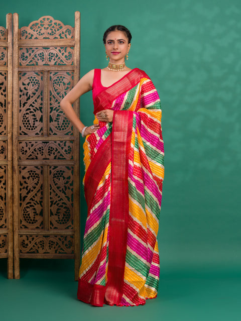 KcPc Originals Latest Bandhani Come Leheriya Exclusive Banarasi Border Saree STL