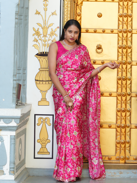 KcPc New Patola silk Ikket Patola With Jaipuri Gotapatti  Work Saree ANT