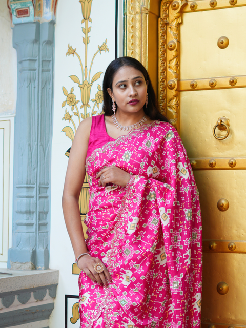 KcPc New Patola silk Ikket Patola With Jaipuri Gotapatti  Work Saree ANT