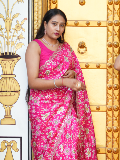 KcPc New Patola silk Ikket Patola With Jaipuri Gotapatti  Work Saree ANT