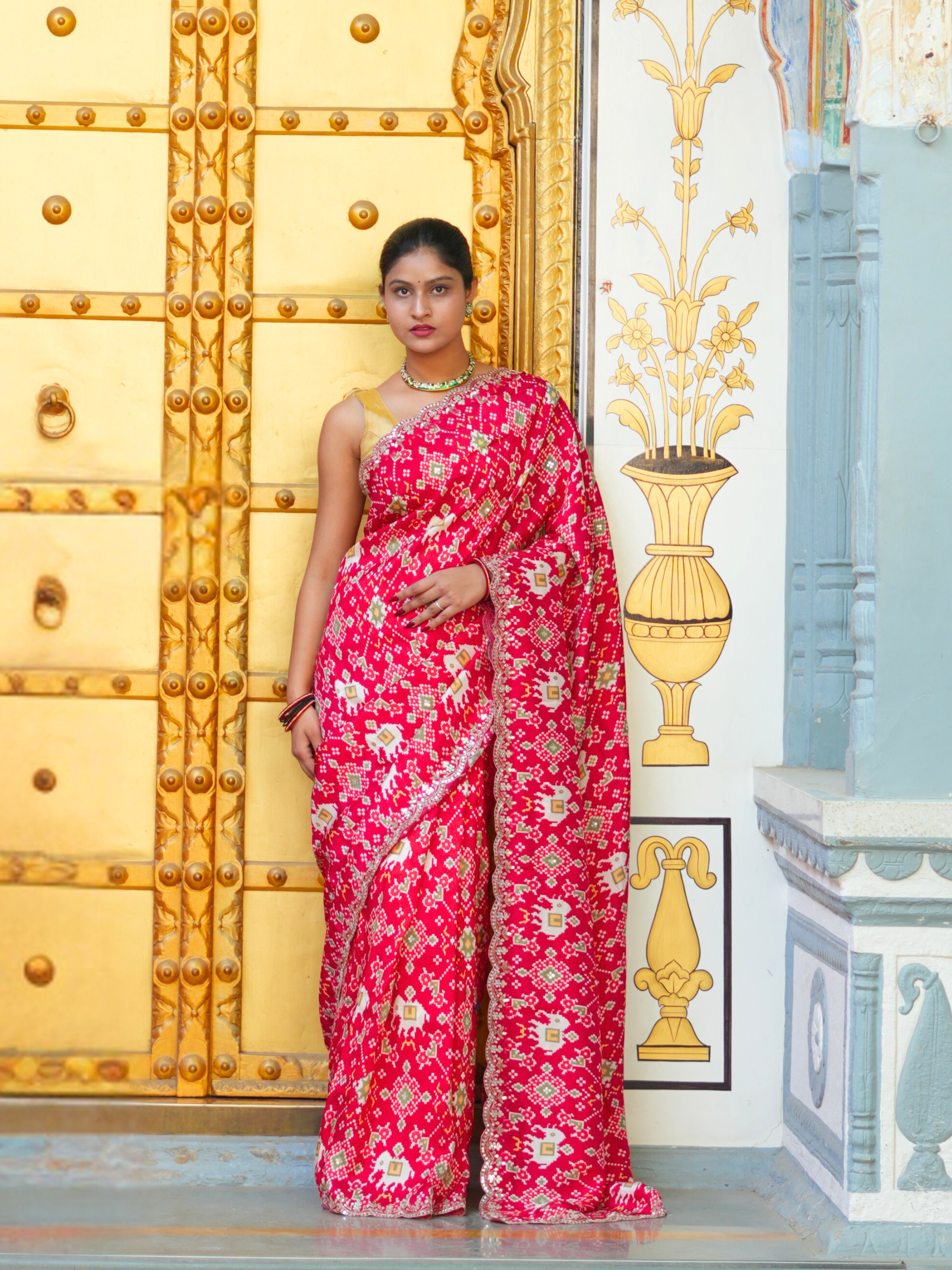 KcPc New Beautiful Patola silk Ikket Patola With Jaipuri GotapattiWork Saree ANT