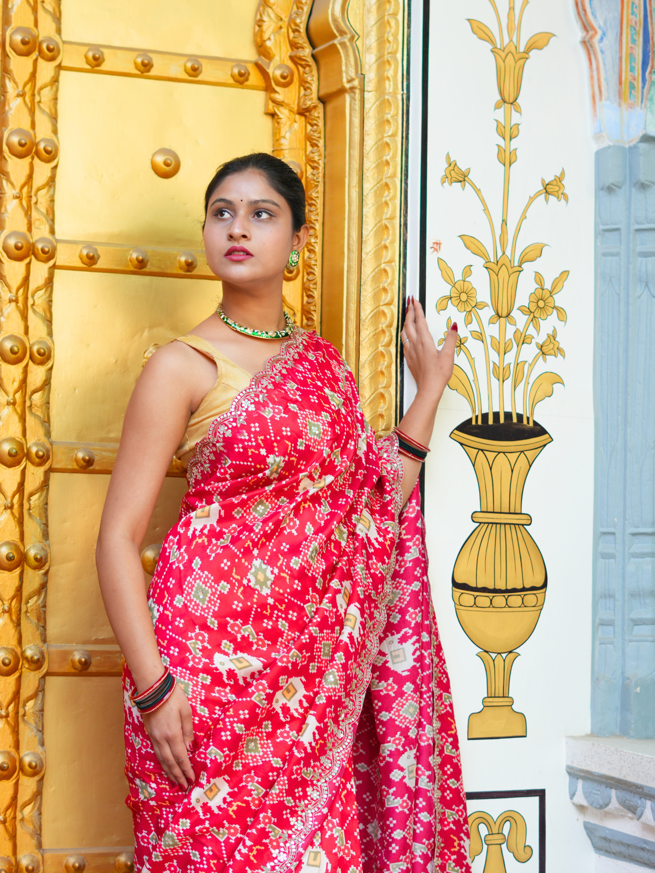 KcPc New Beautiful Patola silk Ikket Patola With Jaipuri GotapattiWork Saree ANT
