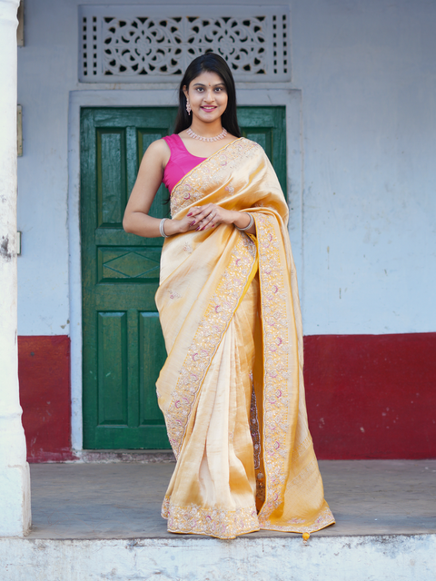 KcPc New Tissue Silk Bollywood Style With Sequence Embroidery Work Saree PAL