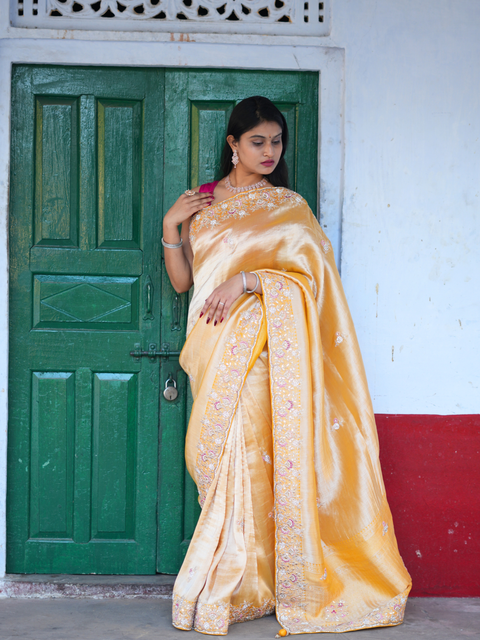 KcPc New Tissue Silk Bollywood Style With Sequence Embroidery Work Saree PAL