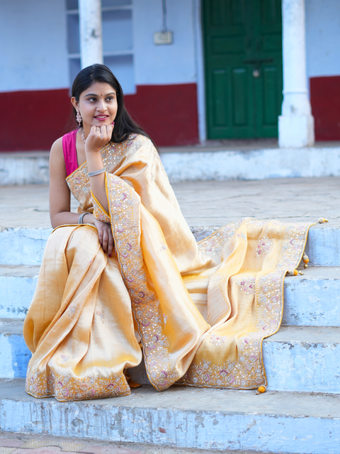 KcPc New Tissue Silk Bollywood Style With Sequence Embroidery Work Saree PAL