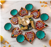 Traditional Handcrafted Diwali Rangoli Set with Kundan Work, Mirror Detailing & Terracotta Diyas