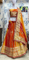 Rajasthani Kota Doria Gota Patti Work Lehengas Set Or Kml Orange Red Lehenga