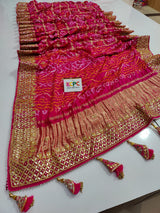 Pure Gaji Silk Bandhani Ghatchola Gotapatti Saree With Blouse Or Kcpc Rani