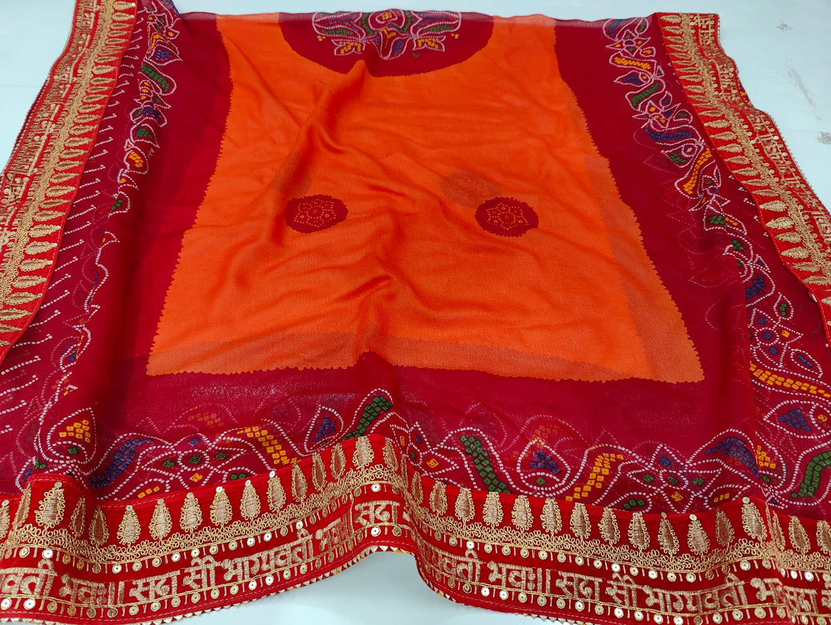 Rajasthani Marwadi Chunri Pila Dupatta Pure Georgette Fabric Handmade ...